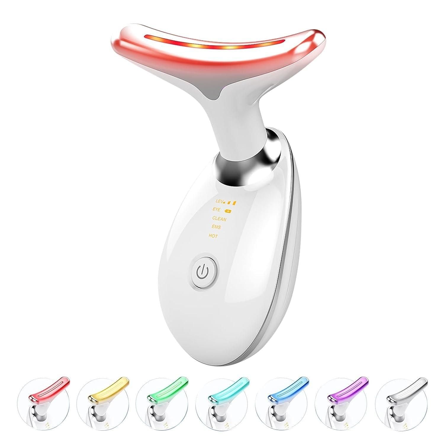 Wrinkle Remover Face Massager Slimming and Uplift Wand - Eye, Face, Neck Massage Roller, Double Chin Reducer, Skin Tightening Facial Toning for Smooth Glowing Skin (7 in 1 LED, Multicolor)