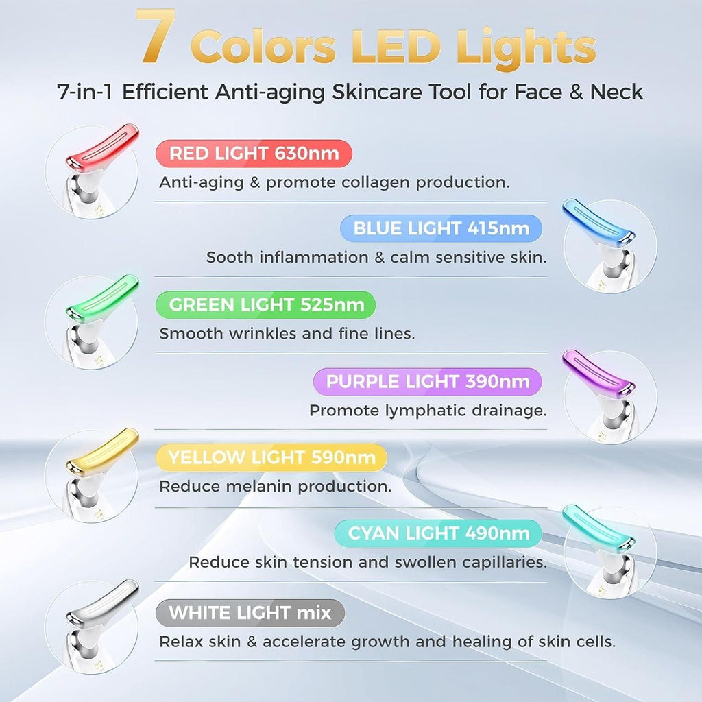 Wrinkle Remover Face Massager Slimming and Uplift Wand - Eye, Face, Neck Massage Roller, Double Chin Reducer, Skin Tightening Facial Toning for Smooth Glowing Skin (7 in 1 LED, Multicolor)