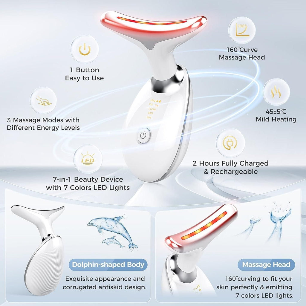 Wrinkle Remover Face Massager Slimming and Uplift Wand - Eye, Face, Neck Massage Roller, Double Chin Reducer, Skin Tightening Facial Toning for Smooth Glowing Skin (7 in 1 LED, Multicolor)